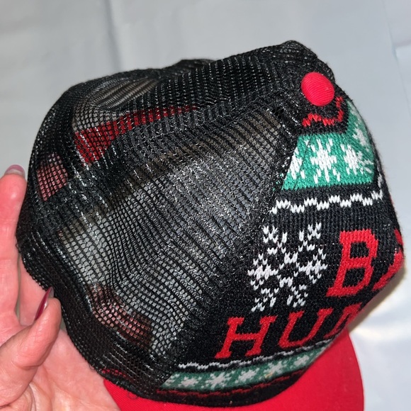 Bah Humbug red green black Christmas CAP black mesh trucker,  HAT  adjustable OS - Picture 3 of 7